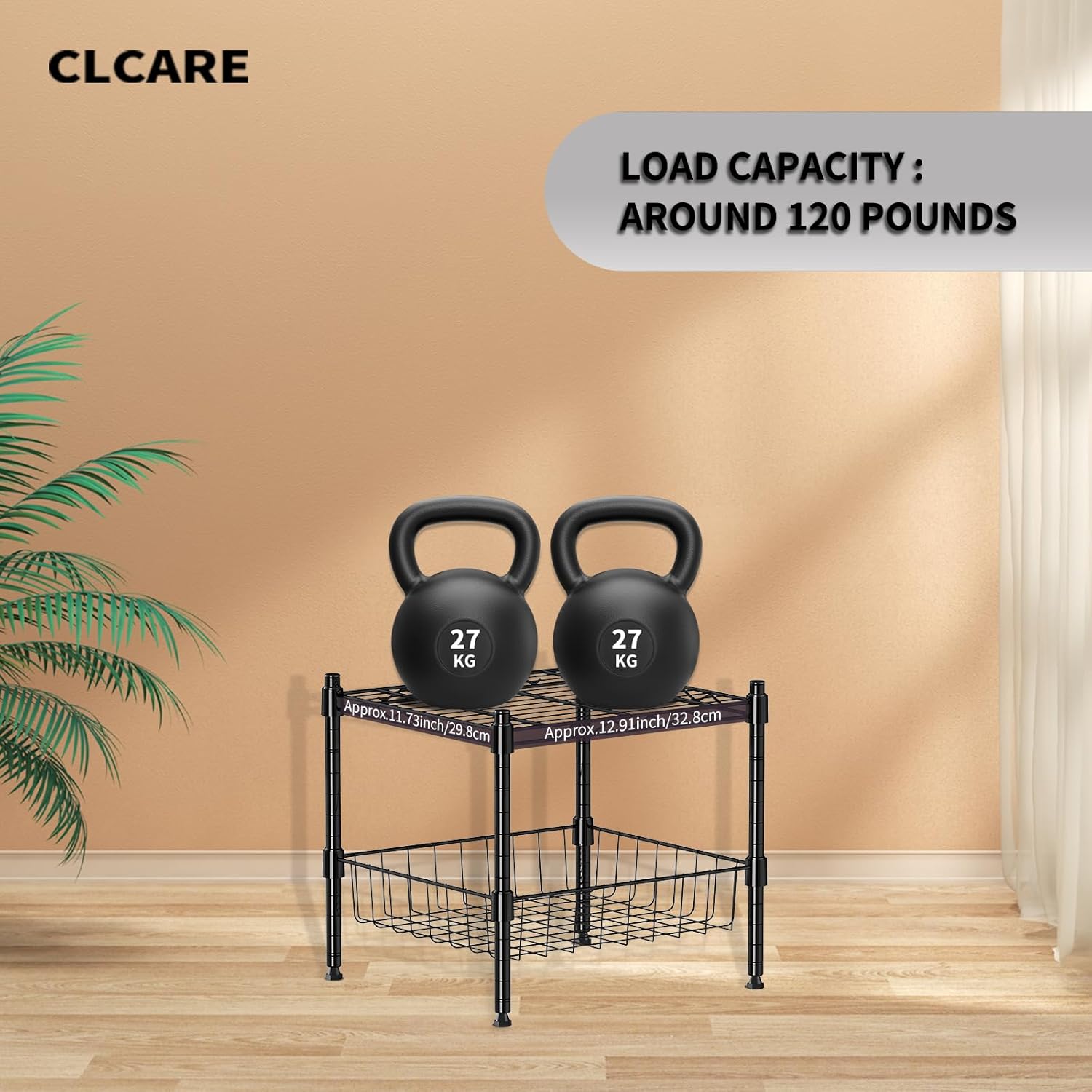 Stacking Shelf Adjustable, Stackable & Expandable, Heavy Duty Storage Shelving Unit, Cabinet Organizer Shelf (Black-2-tier)