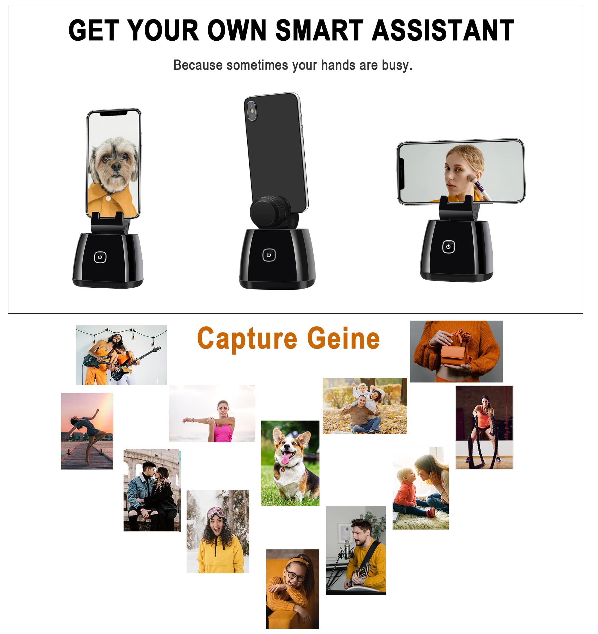 Amazon | Capture Genie - 自動追跡電話ホルダー - 360度回転 自動
