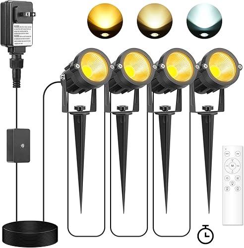 VOLISUN Focos de paisaje con temporizador con transformador, luces de paisaje de bajo voltaje, del atardecer al amanecer, luces elevadas al aire