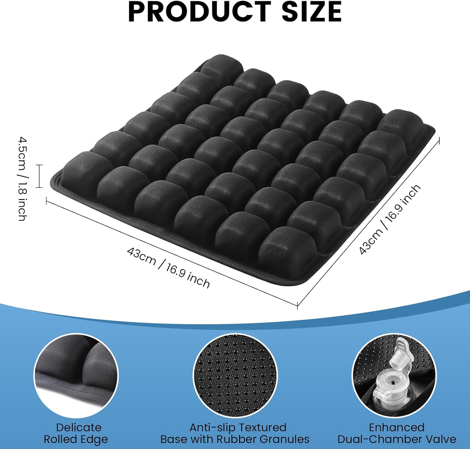 Travel Cushion Inflatable Seat Cushion 3D Air Seat Cushions Adjustable Inflatable Portable Airplane Pad for Wheelchair, Car, Office, Home Living (Black) - Image 3