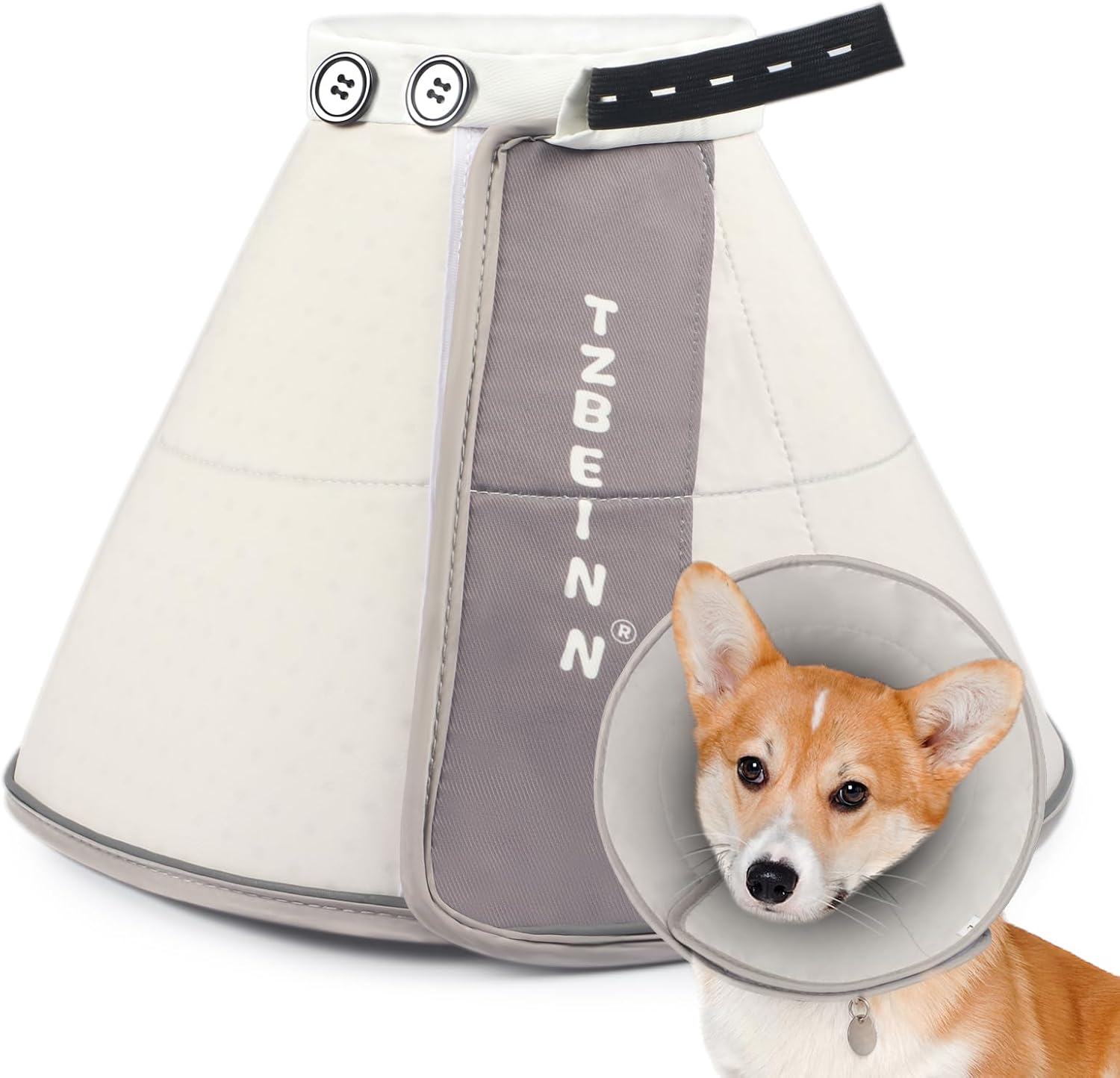 Soft Dog Cone Collar Alternative, Comfortable Elizabethan Dog Neck Pillow Cone for Extra Medium Dogs (Shiba Inu Corgi Beagle), Protective Adjustable Head Recovery Cone After Surgery Anti Licking - Amazon product rated Grade B