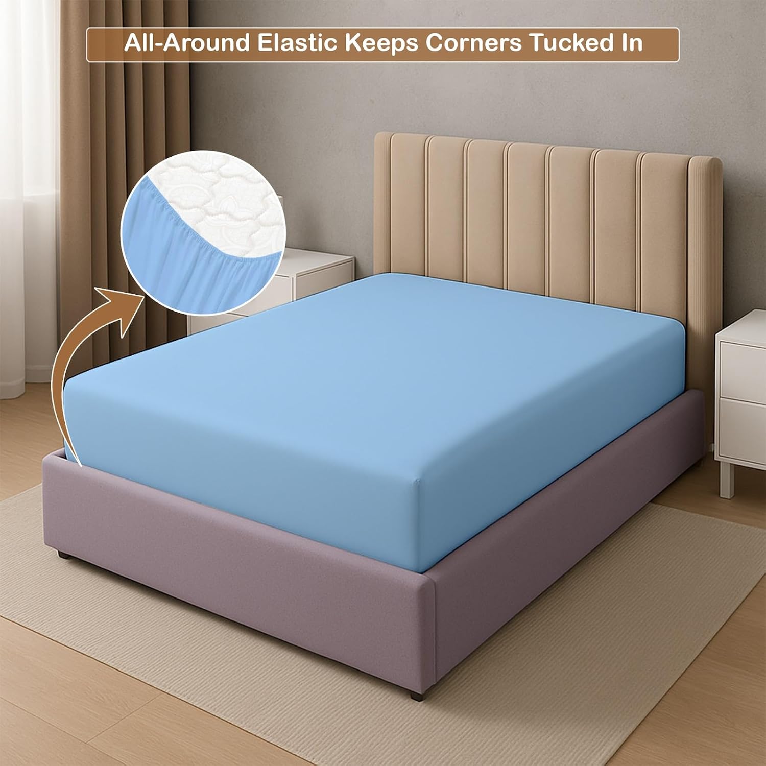 ARlinen 1 PC Queen Fitted Sheet Only, 100% Egytipan Cotton Bottom Sheets, Ultra-Soft, Deep Pocket Fits Up to 12-Inch Mattress, Light Blue - Image 5