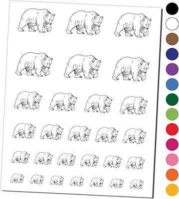 Curious Grizzly Bear Temporary Tattoo Water Resistant Fake Body Art Set Collection - Black (One Sheet)