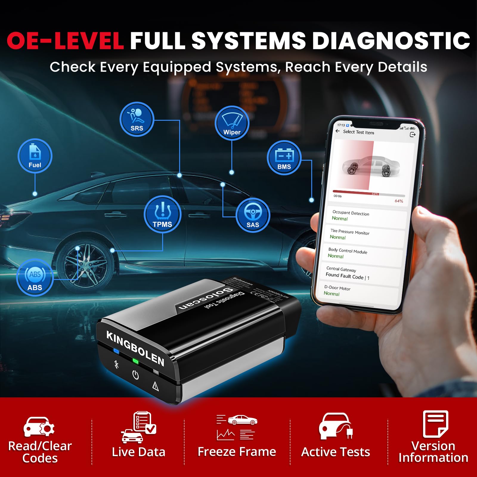 KINGBOLEN Soloscan OBD2 Diagnosis para Ford/Mazda/Lincoln/Mercury, Bluetooth Diagnosis Coche,Diagnóstico de Todos los Sistemas, 50 + reinicio, Actualizaciones gratuitas