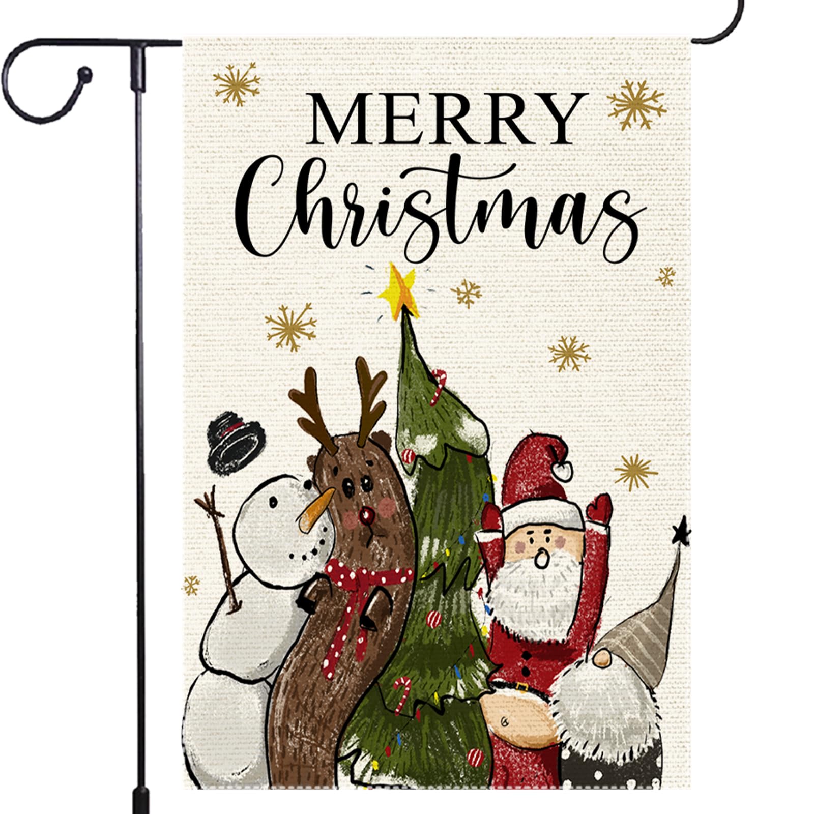 Merry Christmas Gnomes Garden Flag 12x18 Inch，Santa Claus Christmas Tree Double Sided Small Burlap Holiday Reindeer Snowman Yard Decoration for Outside
