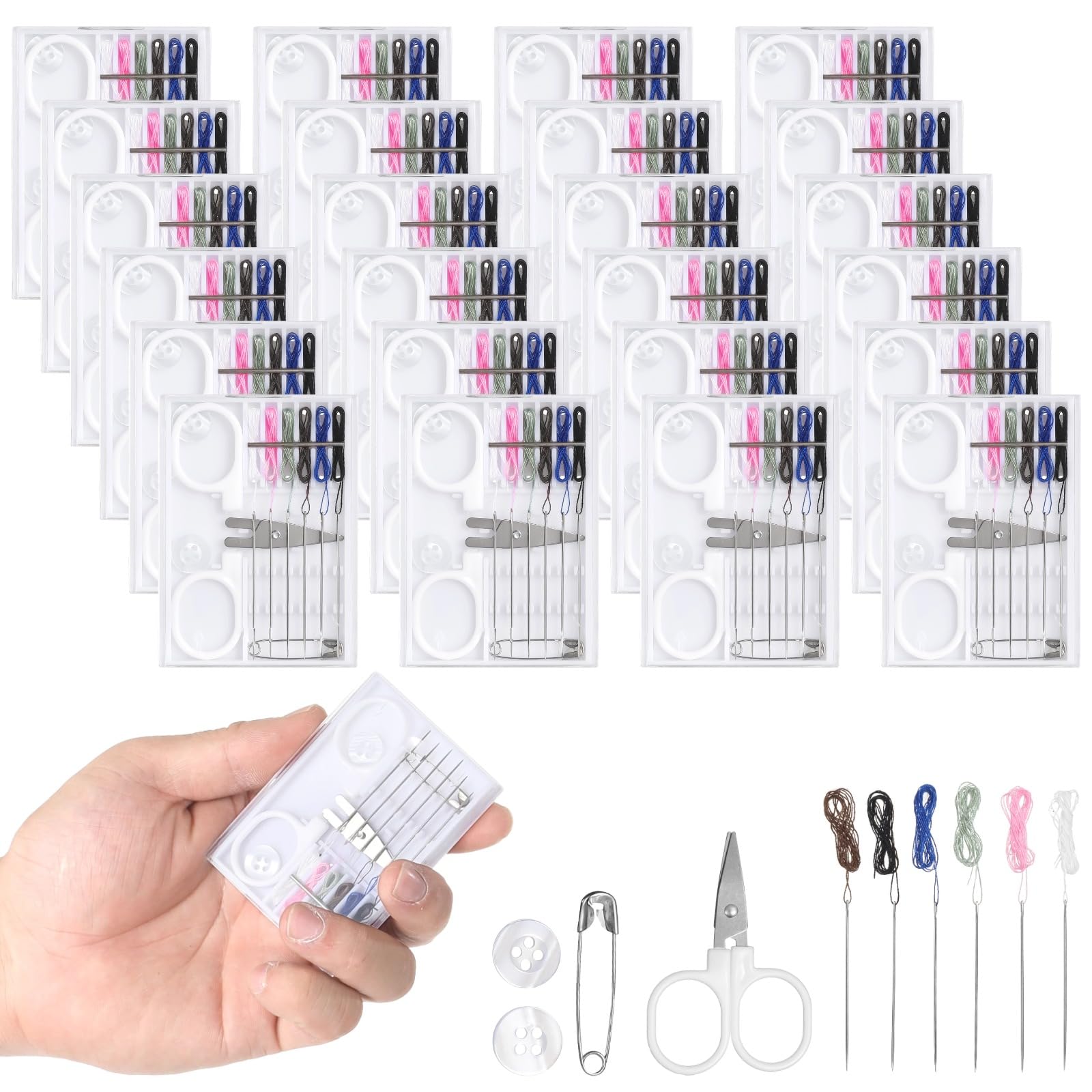 48 mini kit da cucito con forbici, kit da cucito da viaggio, aghi pre-filettati, fili di 6 colori, bottoni, perni inclusi, kit da cucito portatile per casa, viaggi, emergenza