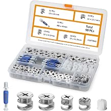 70 Pcs 3-in-1 Zinc Alloy Eccentric Wheels Furniture Connecter Cam Lock Fittings with Dowels 12 * 11.8mm, 15 * 13mm for Wardrobe Cabinet and Drawer Dresser Assembly