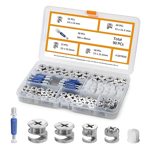 Cerraduras de leva para muebles, 90 unidades de ruedas excéntricas 3 en 1, sujetadores de cerradura de leva para muebles compatibles con piezas de