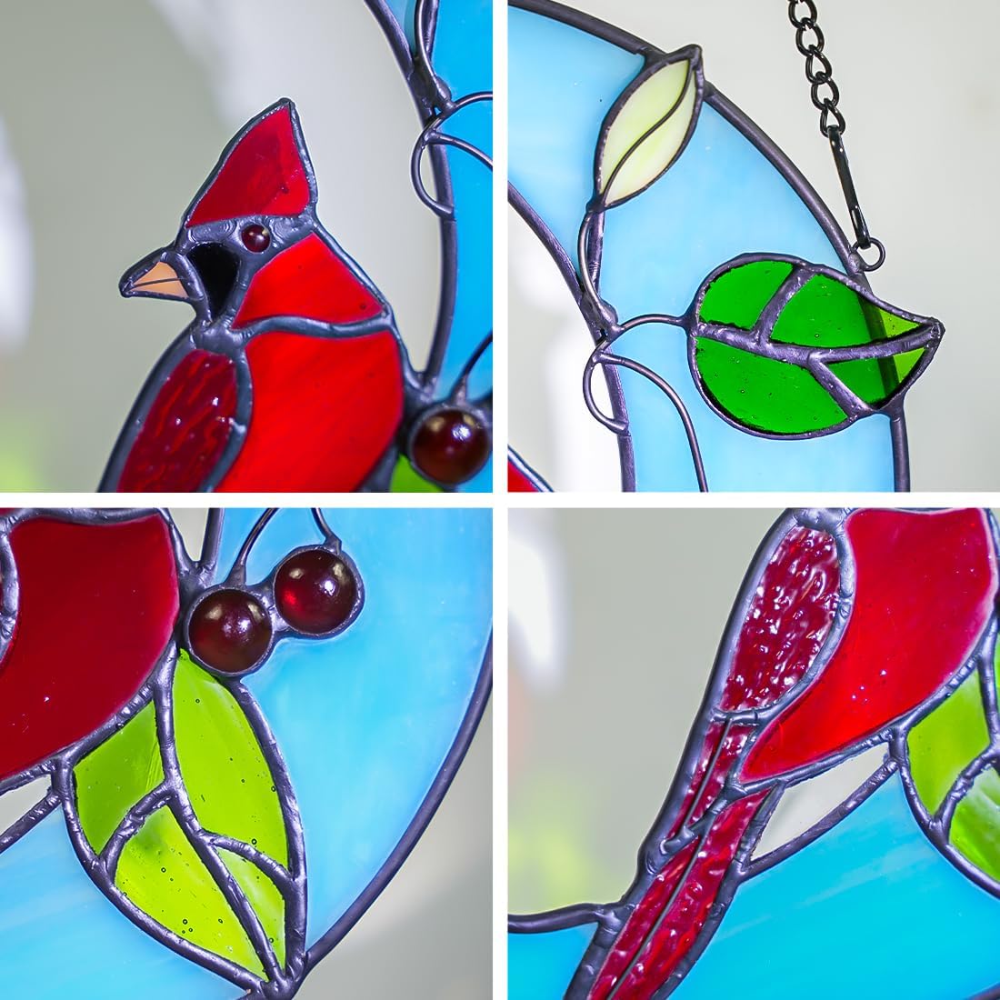 Cardinal Birds Decor Stained Glass Suncatcher,Red Cardinal Memorial Gifts for Mother,Stained Glass Birds Window Hangings Moon Decor,Bird Gifts for Bird Lovers Women Grandma