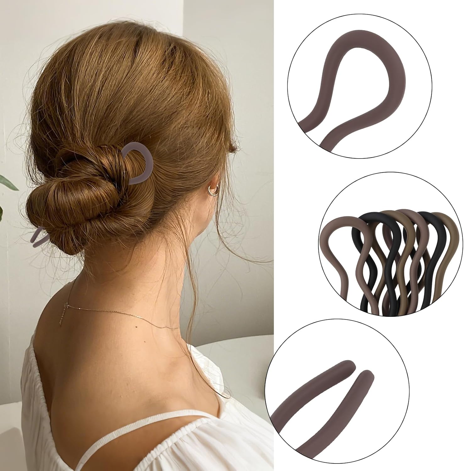 ANBALA French Hair Pins U-Shaped Wavy Design, Matte Finish Plastic Updo Pins for Women, French Twist Bun Clips for Fine/Thick Hair, 6 Pack - Image 6