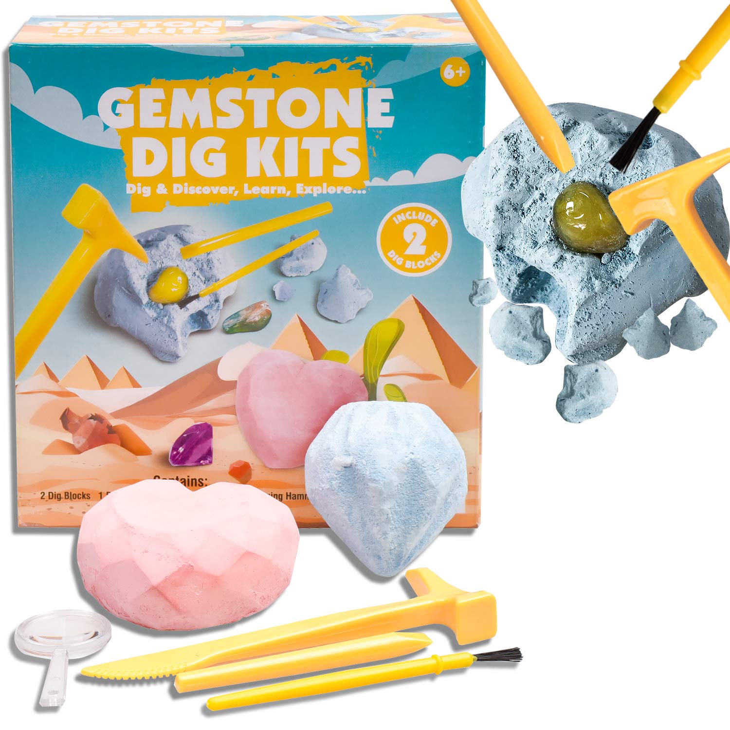 Eduzoo Desert Gemstones Dig Kit - Excavation Dig Up Kits, Educational Gift for Kids, STEM Toys for Girls and Boys, with Tools and Instruction