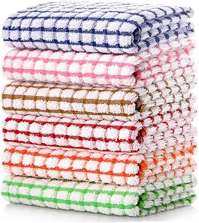 LAZI 6-Pack Cotton Kitchen Dish Towels 16x25 Inch - Absorbent Gingham Dish Cloths for Drying Dishes & Kitchen Tasks