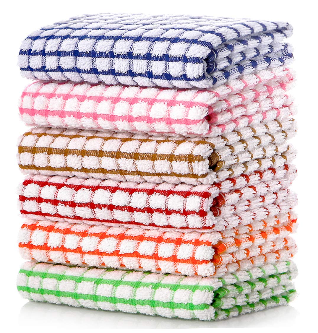 LAZI Kitchen Dish Towels 16 Inch x 25 Inch Bulk Cotton Kitchen Towels 6 Pack Dish Cloths for