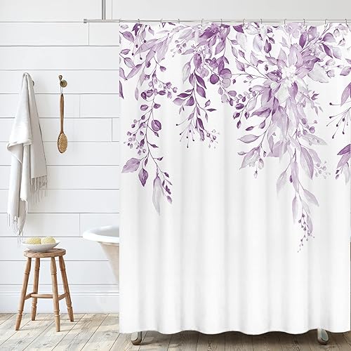 Miniatura 40 de Tititex - Juego de cortinas de ducha de hojas de eucalipto verde con cierres de presión, sin ganchos, forro interior verde, hojas de acuarela en la