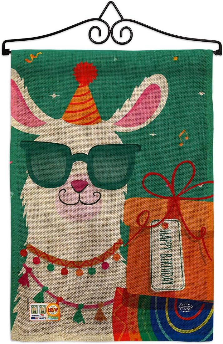 Cool Llamas Birthday Garden Flag Set Wall Holder Celebration Cake Gift Present Candy Bouquet Occasion Anniversary Party Small Decorative Yard House Banner Made In USA 13 X 18.5