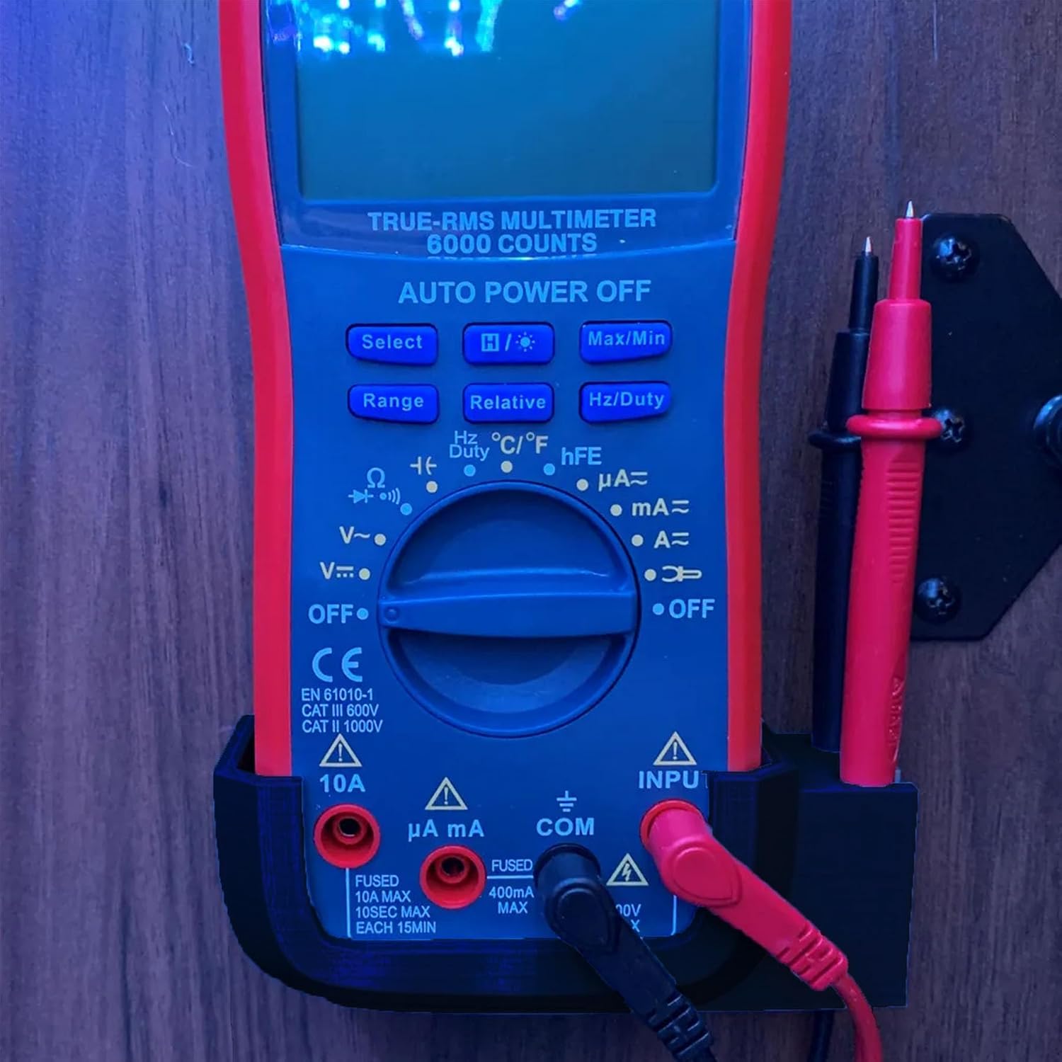 Universal Multimeter Mount for Electrical Testing - Durable Black Holder for Digital Multimeters, Secure Clamp-On Design for Workbench Use