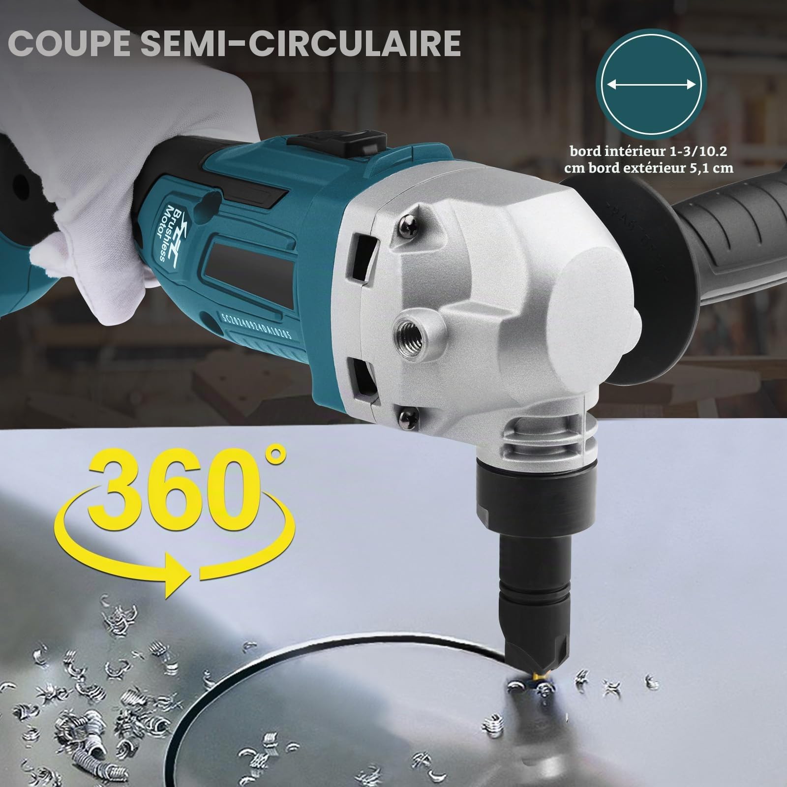 Grignoteuse Électrique de tôle Compatible Avec Batterie Makita 18V, 800W Grignoteuse De Métal Sans Fil moteur Sans Balais, 2200 TR/Min Max, Tête de Coupe orientable 360°, Outil de Découpe du Métal