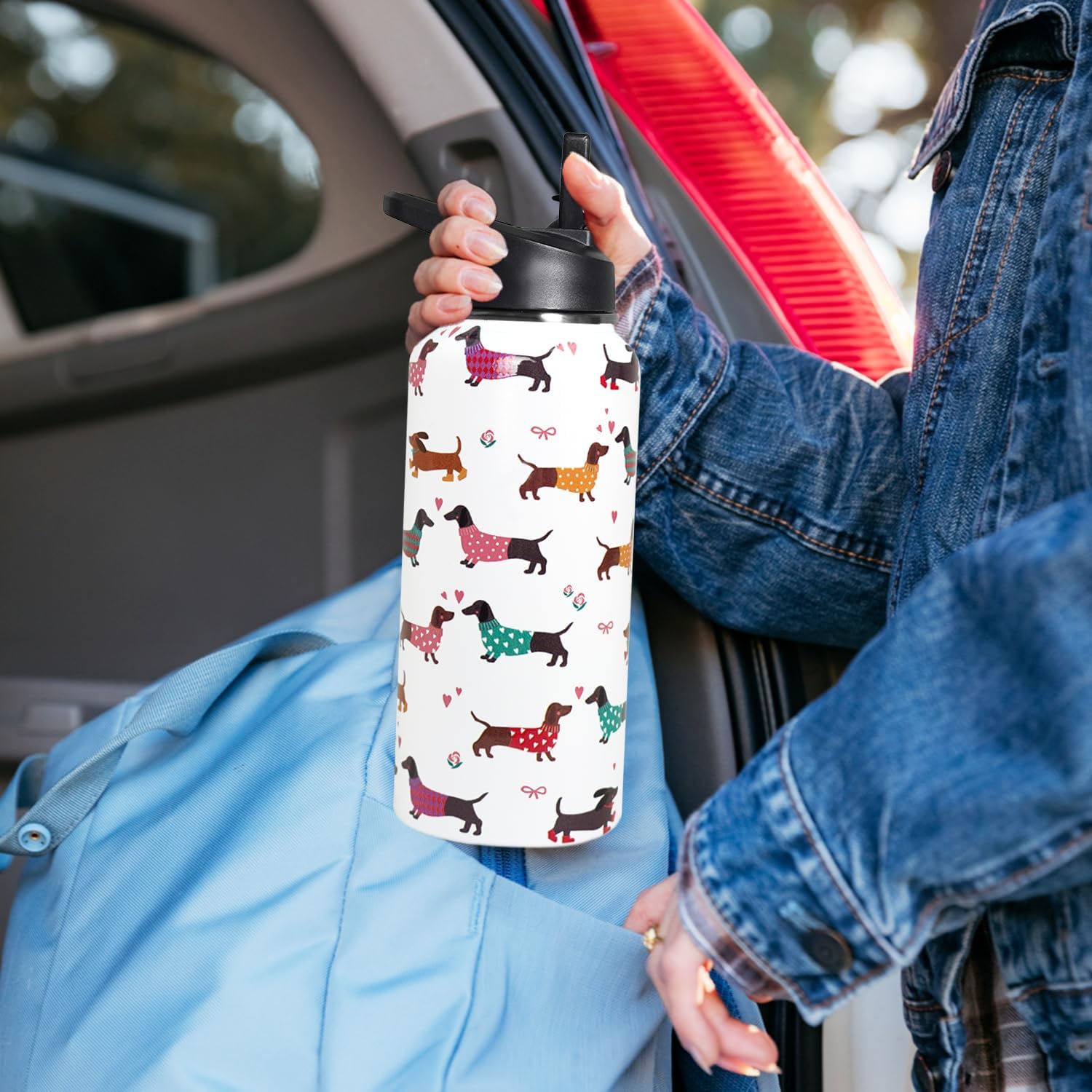 32oz Dachshund Insulated Stainless Steel Sports Water Bottle with Straw, Hiking, Cycling, Gym, Dog Gifts for Women image 5