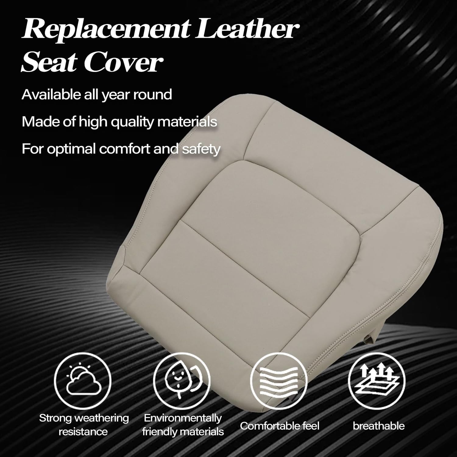 SecosAutoparts Ivory Tan Front Driver & Passenger Bottom Microfiber Leather Replacement Seat Cover Compatible with Lexus LX 470 4x4 AWD 4WD 1998 1999 2000 2001 2002 2003 2004 2005 2006 2007