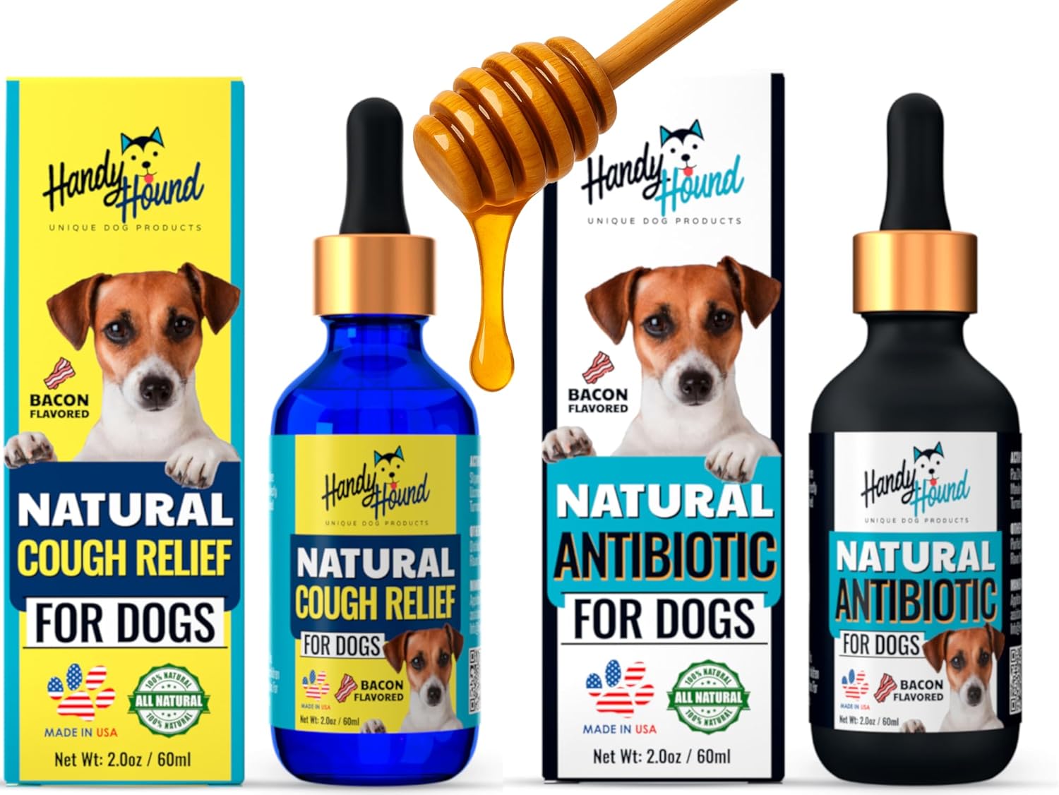 Handy Hound Dog Cough & Antibiotic Bundle – Kennel Cough Relief & Immune Support – Manuka Honey & Herbal Formulas