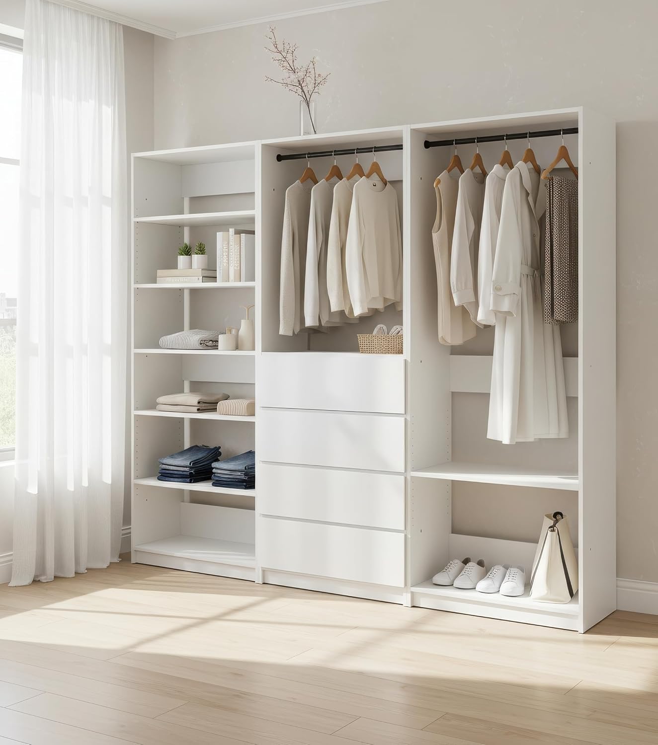 White Freestanding Walk in Wood Closet System YC334