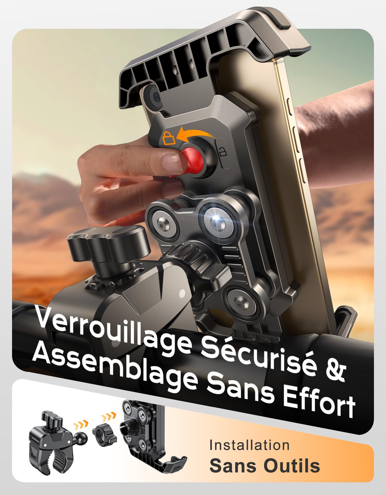 CIRYCASE Support Telephone Moto Anti-Vibration, Support Telephone Velo Ultra Stable, 360° Rotation & Verrouillage Rapide, Racks d'Installation Porte Smartphone Moto/VTT pour 4,7-6,8 Pouces Téléphones