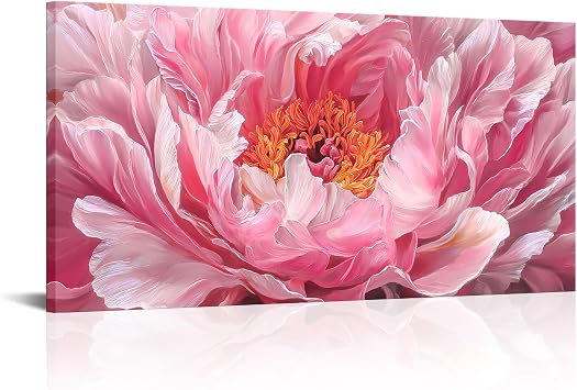 sechars Pink Flower Wall Art Peony Floral Painting Canvas Print Modern Home Bedroom Decor 20"x40"