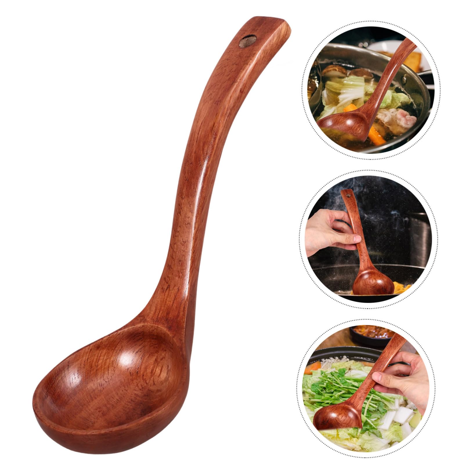 Gatuida 5 Cucharas De Sopa De Madera Natural Cucharón De Madera Herramientas De Cocina Mango Ergonómico De Diseño Fácil De Limpiar.