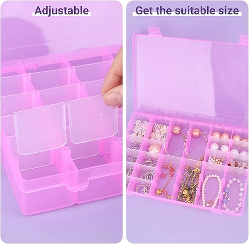 Miniatura 3 de Contenedor de uñas postizas, caja de almacenamiento de plástico con divisores ajustables, decoración 3D de diamantes falsos, decoración 3D, estuche