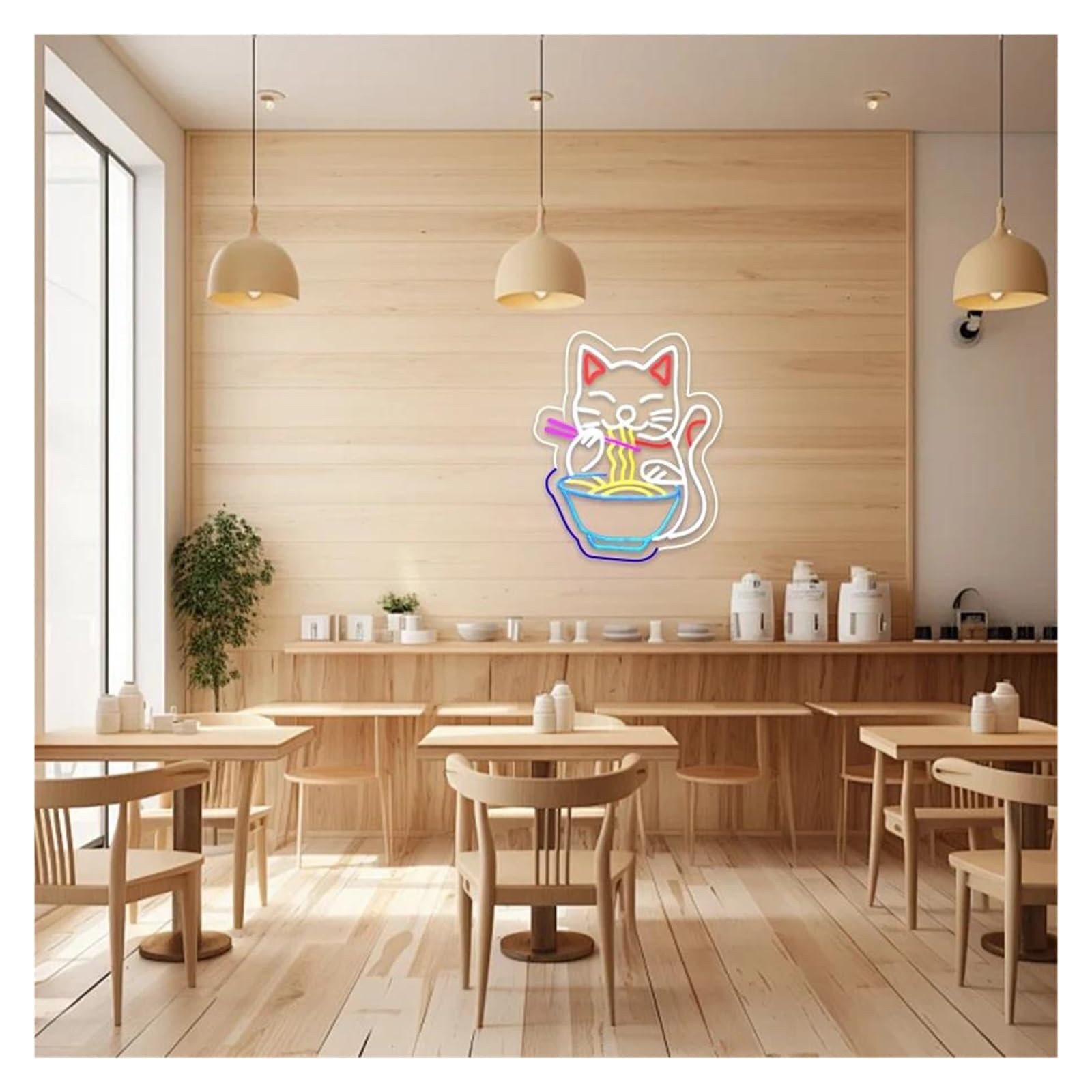 Décor Mural Lumière Enseigne Au Néon Ramen Chat Fortune Pour Décoration Murale, Lumières Néon Chat Alimentées Par USB, Utilisées Pour La Décoration De Cuisine Magasin 32.5cm×40cm