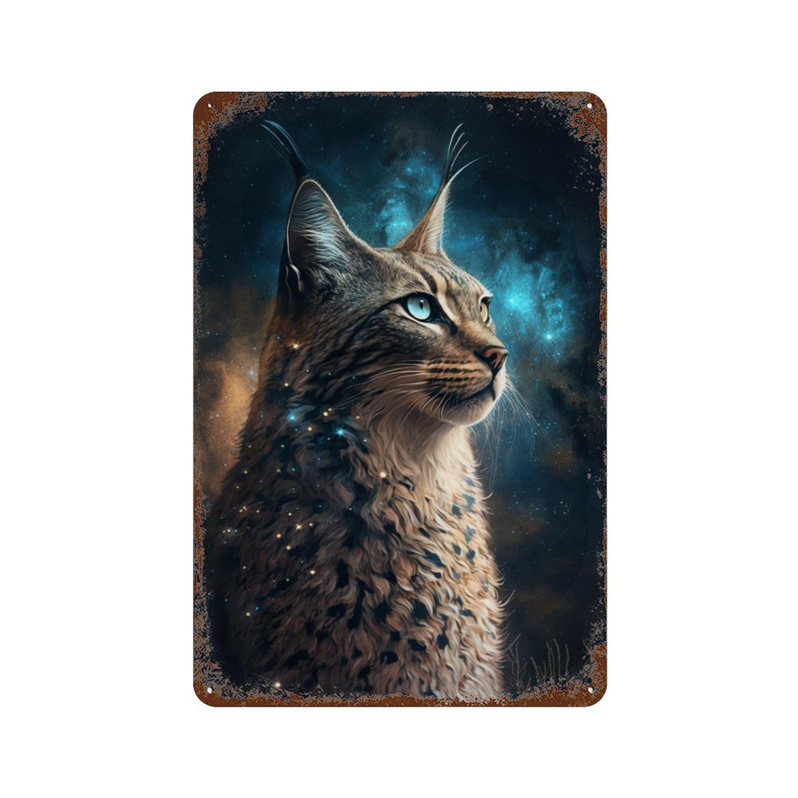 Garage Style Galactic Lynx Celestial Feline Majesty -3 Retro Metal Sign 11.8"x7.9", Classic Wall Plaque for Bar And Workshop