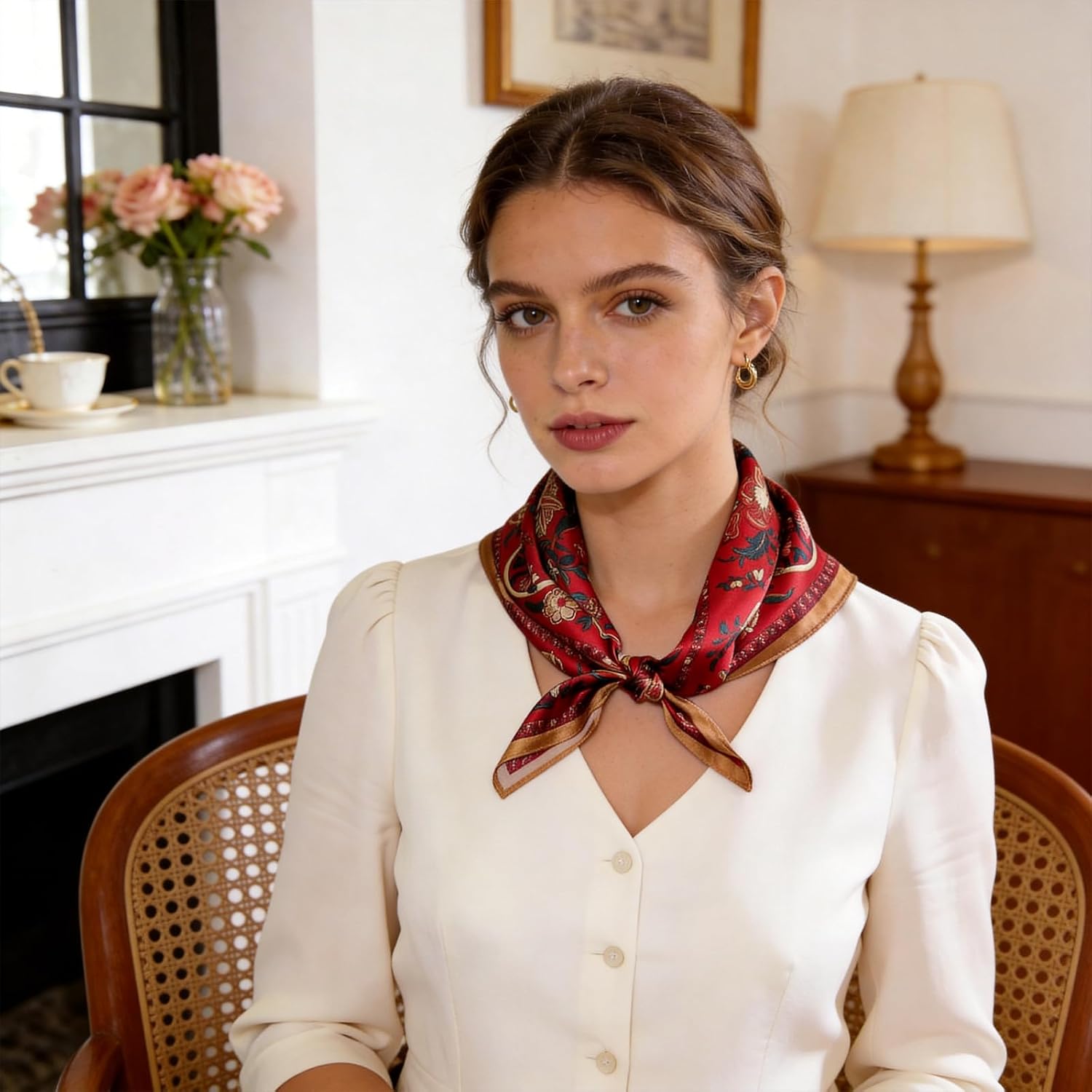 Ciormis 100% Mulberry Silk Scarf- 21" Square Neck Hair Scarves Lightweight Neckerchief for Women Ladies Men with Gift Box