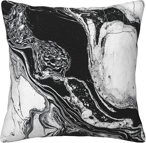 Funda de almohada de pana suave con estampado de mármol blanco y negro con cremallera oculta, fundas de cojín decorativas para sofá, sala de estar,