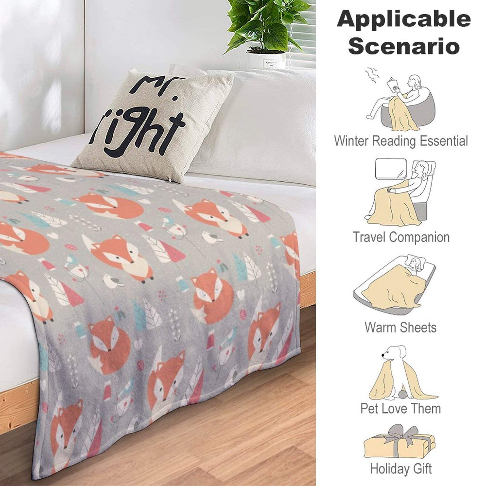 Coperta In Pile Di Flanella Per Bambini 101x127 Cm - Morbida E Leggera Con Simpatica Volpe - Per Letto, Divano, Campeggio E Regalo