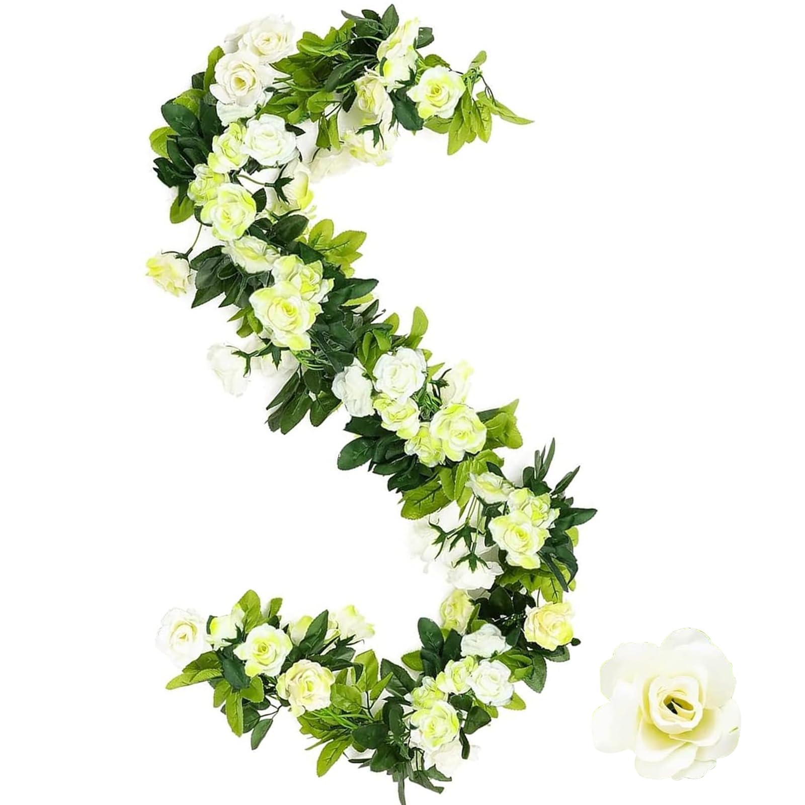 MytaYt 2 guirnaldas de flores blancas de 2,4 m, guirnalda de rosas falsas, guirnaldas de flores colgantes de seda, flores artificiales para boda, jardín, pared, decoración del hogar