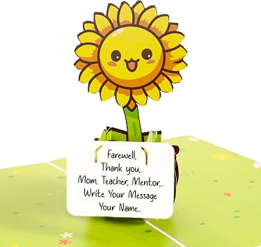 Teacher Appreciation Gift , 3D Sunflower Pop Up Card Mothers Day Card for Mom , Birthday Card for Women , Thank You Card, Farewell Card for Coworker Popup Greeting Card for Teacher, Friend, Mom