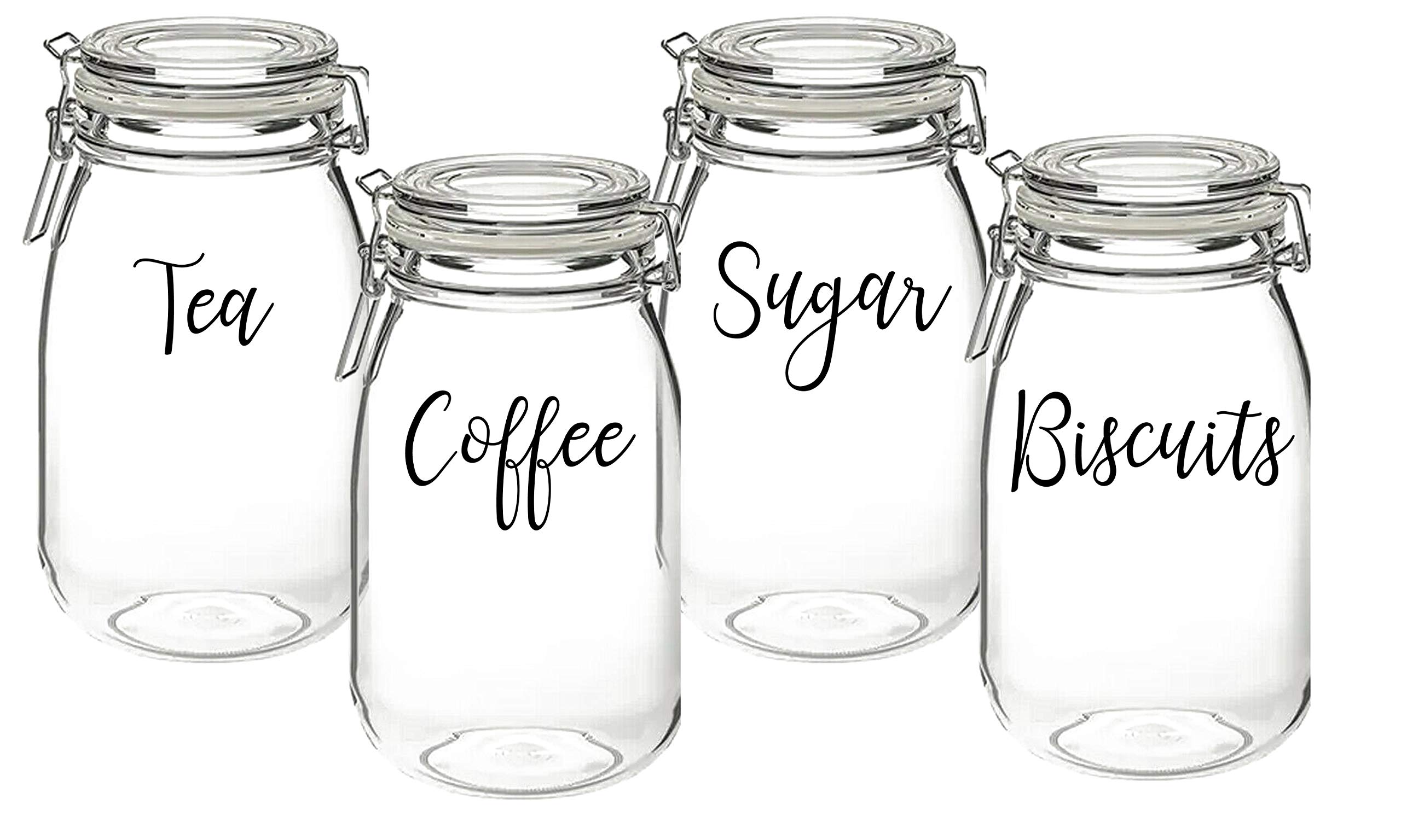 Tea, Coffee, Sugar, Biscuits - Vinyl Sticker Decal Labels for Jars Containers, Kitchen, Pantry, Cupboard Organisation (Small - 3cm Tall Capital Letter Height, White)