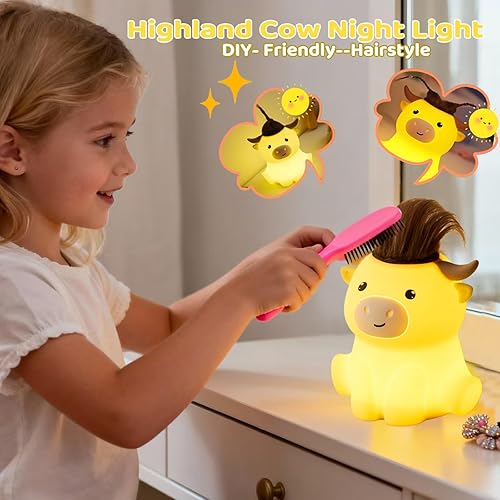 Miniatura 3 de DREAMING MY DREAM Highland Cow Night Light,Cute Dimmable Farm Animal Highland Cattle Lamp,Soft Bedside Lamp for Nursery Bedroom,Decor Gifts for