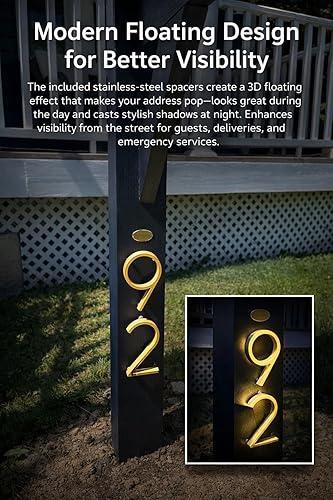 Miniatura 9 de Número de casa flotante de 5 pulgadas, números de casa modernos, número de dirección de casa de aleación de zinc con exquisito proceso de dibujo,