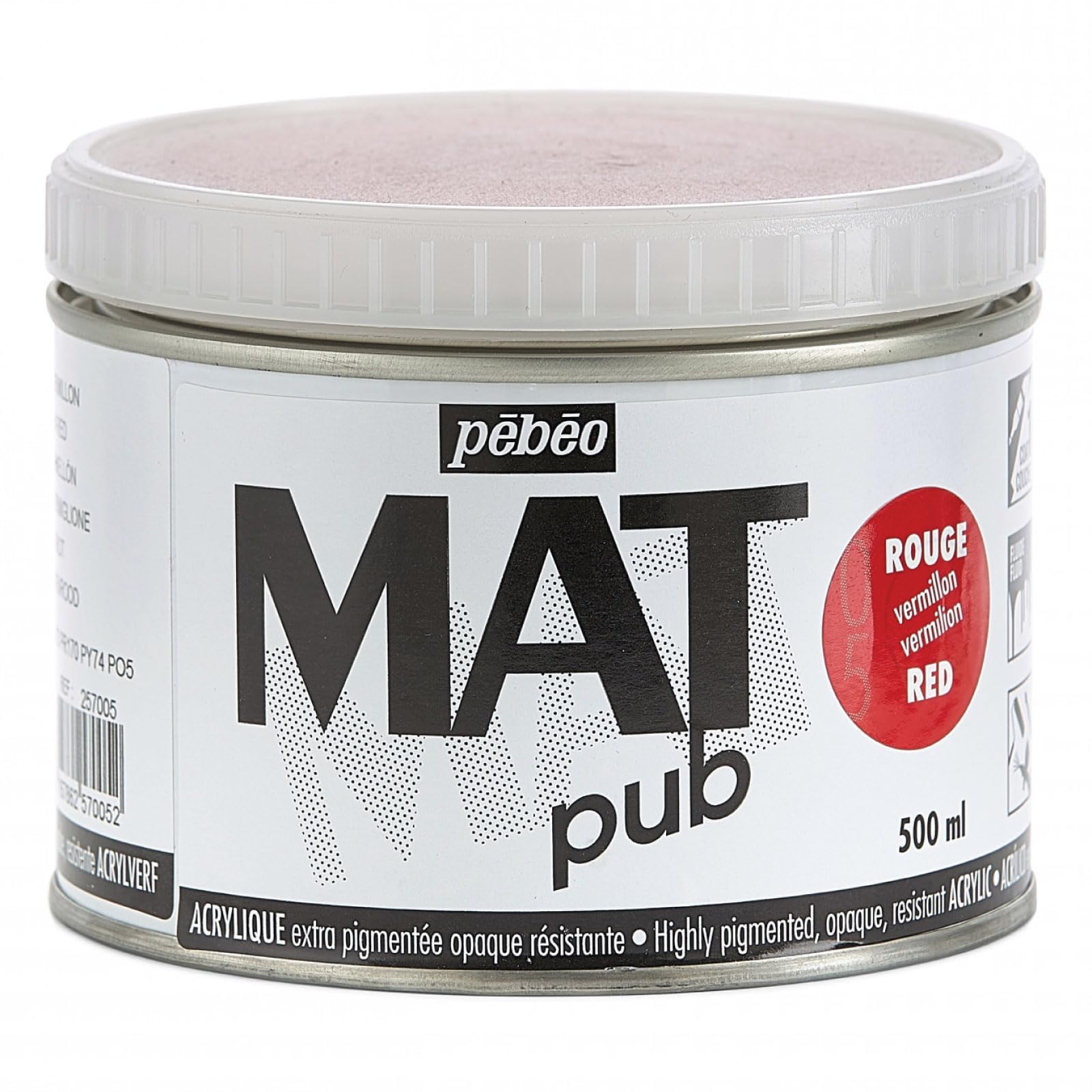 Mat Pub 500ml Red Vermillion, Vermillion Red, 500 ml (Pack of 1)
