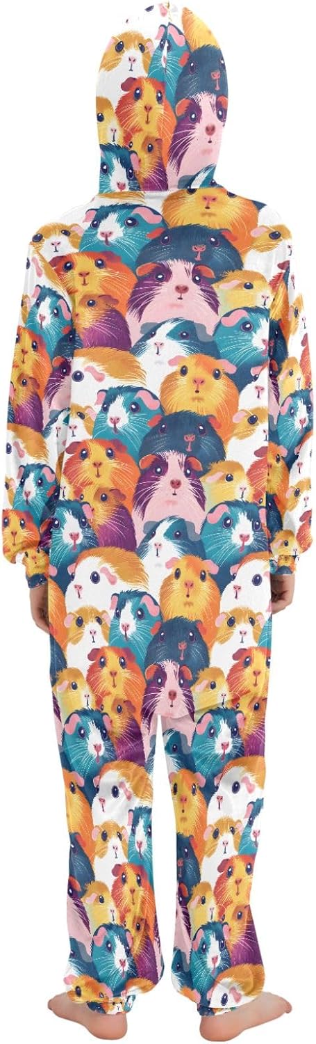 Colorful Dragon with Flame Wings Onesie Pajamas Zip Up One Piece Sleepwear Hooded Jumpsuits