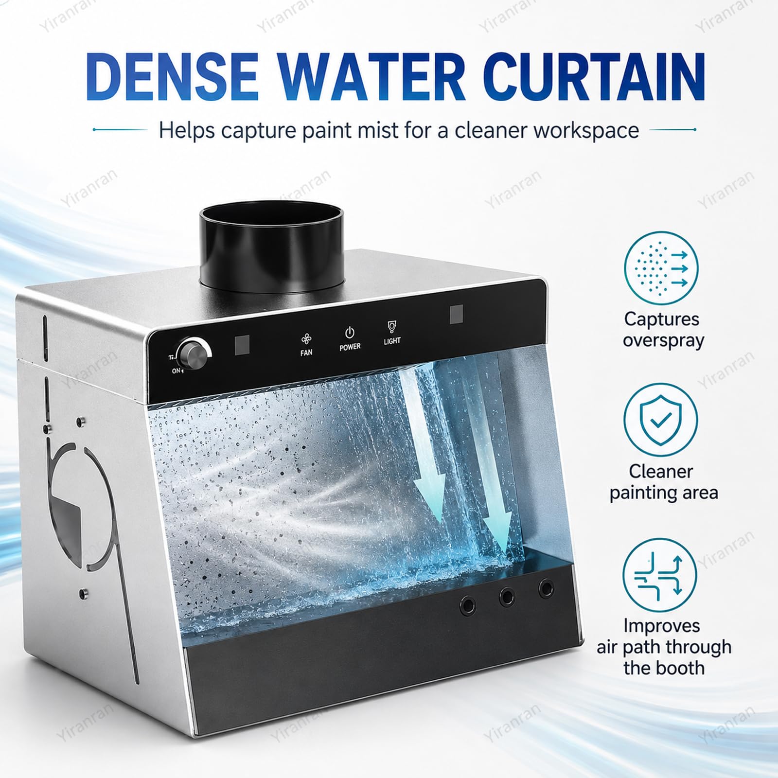 Cabina De Pulverización Profesional con Cortina De Agua, Cabina De Aerografía Preensamblada con Flujo De Aire Frontal De Presión Negativa, Área De Trabajo Ampliada, Ventilador Ajustable Y Luz