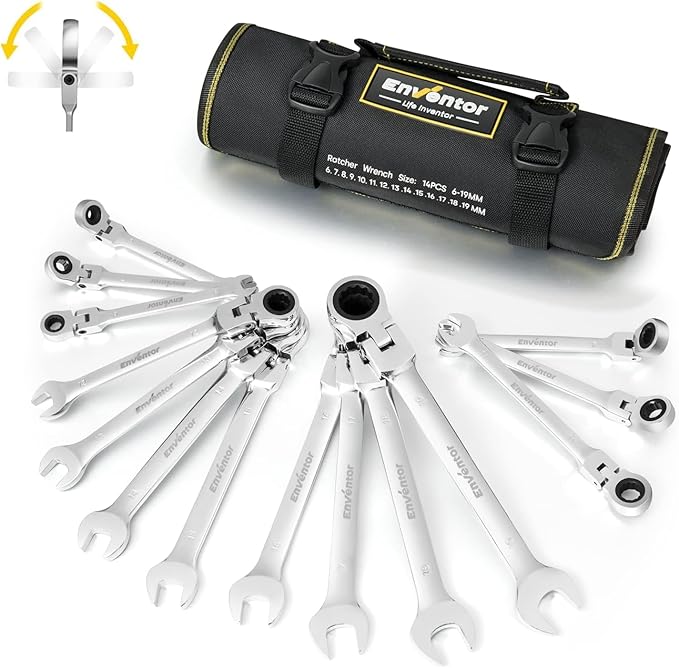 Set Chiavi A Cricchetto A Testa Flessibile - 12 Pezzi, 8-19 Mm, Acciaio Cromo Vanadio