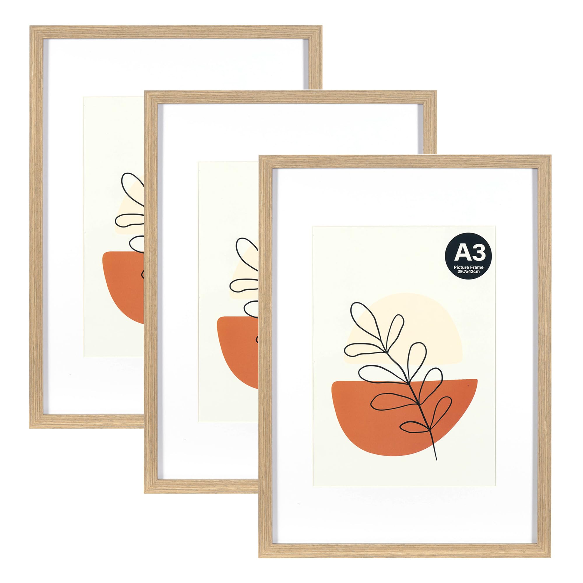 KAIWIN Picture Frame Grey A3 Set of 3-21x30 cm (A4) with Mat, Photo frame with acrylic glass for hanging, For photos, posters, puzzles| Poster frame