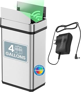 iTouchless 15 Liter / 4 Gallon Stainless Steel Wings Open Lid Sensor Bathroom Trash Can with AC Adapter, Touchless Automatic Operation, Compact Design for Home, Office, Kitchen, Bedroom, Restroom