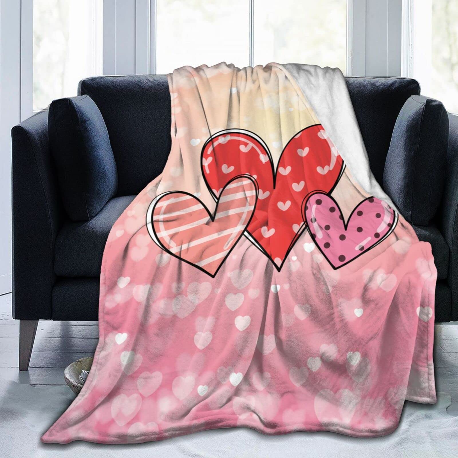 Lsjuee Valentine's Day Hearts Throw Blanket Soft Cozy Plush Flannel Blanket Lightweight Bed Blanket for Sofa Couch Bed Romantic Valentine's Day Gift for Wife Girlfriend 80"X60"