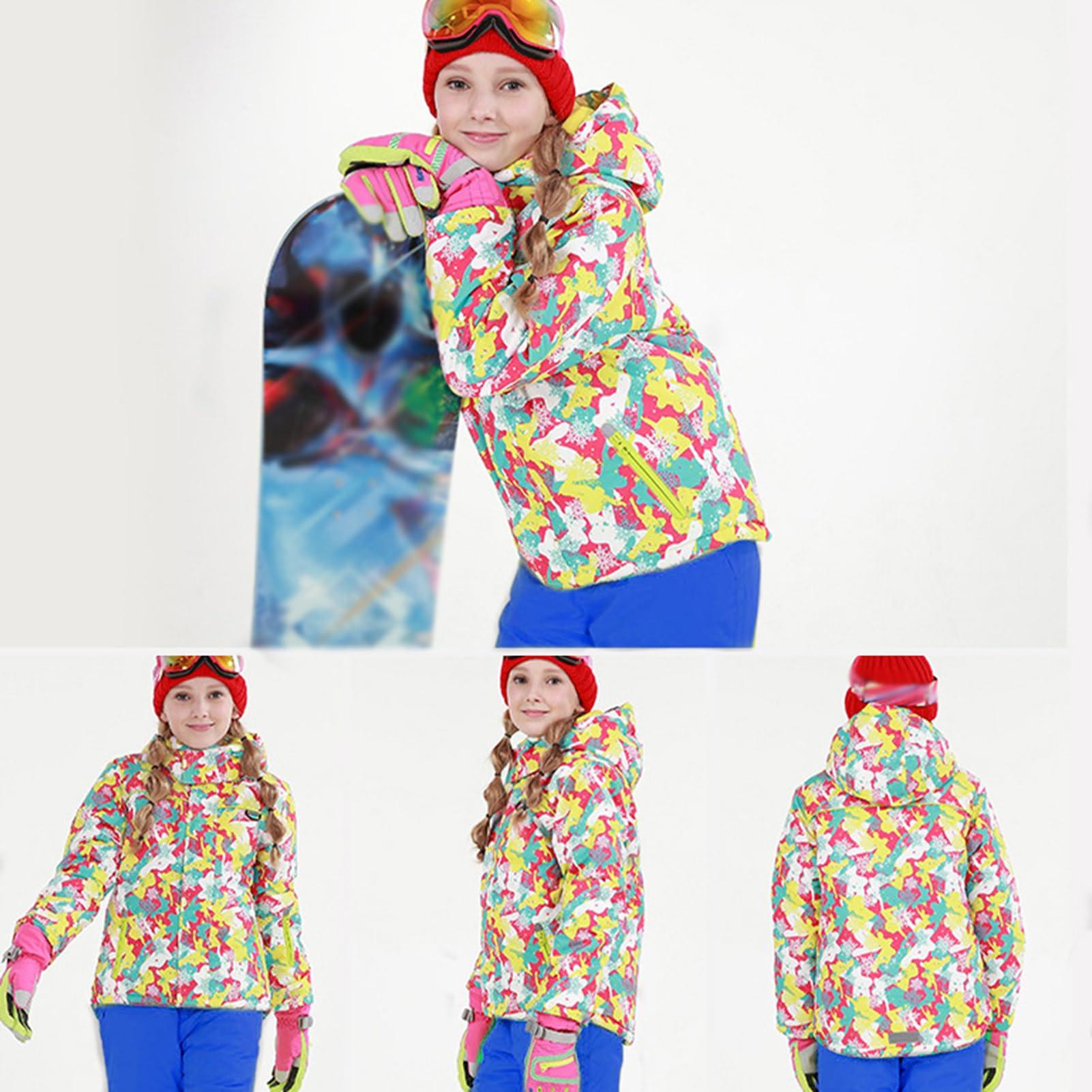 Traje de Nieve Niños Conjunto de Nieve 2 Piezas Chaqueta con Capucha + Pantalones Traje de Esquí Niña Impermeable para Invierno