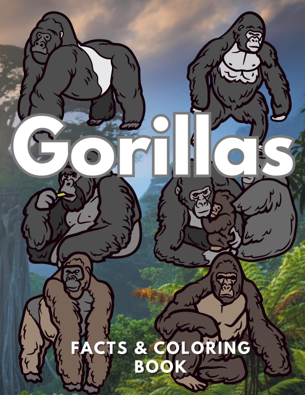 Gorillas Facts and Coloring Book: Colouring Activity Book for Children Aged 2 to 16 Years (Animal Facts and Coloring)