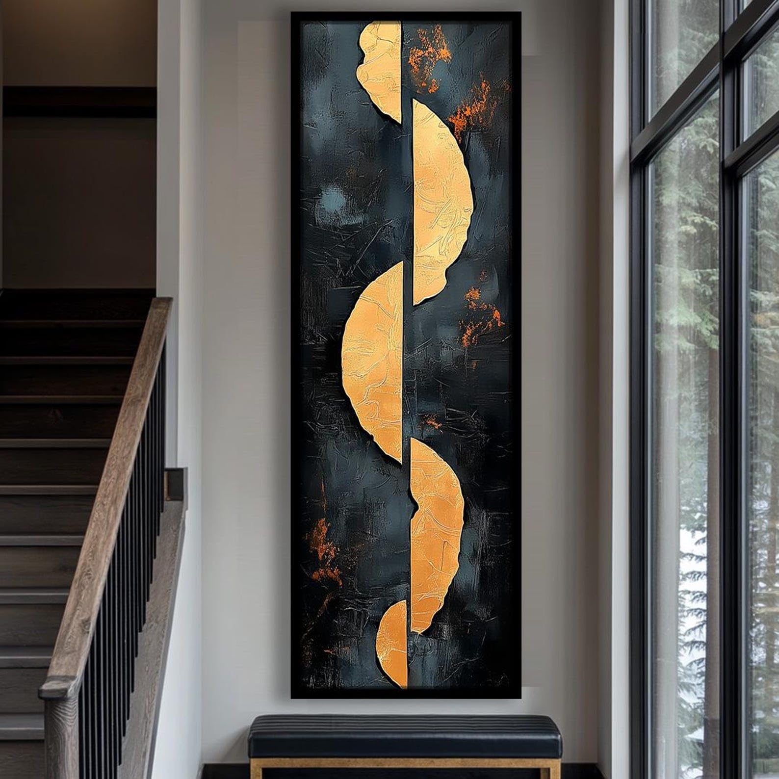 LMYCHENG Pionowy abstrakcyjny obraz na czarno-złotym płótnie, styl skandynawski, idealny do sypialni, biura lub przedpokoju (40 x 120 cm/rama wewnętrzna).