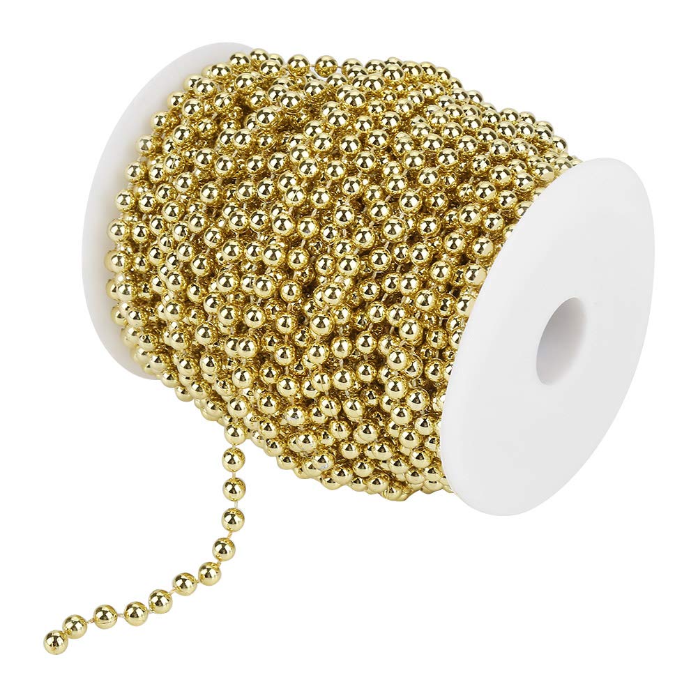 Wakects Catena di Perle per Albero di Natale, 25 m, 6 mm, ABS, Ghirlanda Decorativa per Matrimoni e Fai da Te, Oro